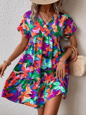 SHEIN Multicolor Floral Print Mini Dress